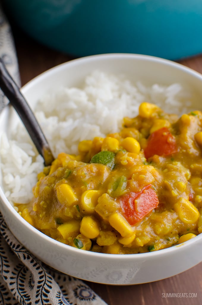 If you are looking for more meat-free recipes or maybe you are vegetarian or vegan, then this Coconut Vegetable Curry. Gluten Free, Dairy Free, Slimming World and Weight Watchers friendly | www.slimmingeats.com