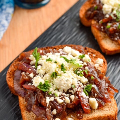 Caramelized Onion Feta Crispy Toasts