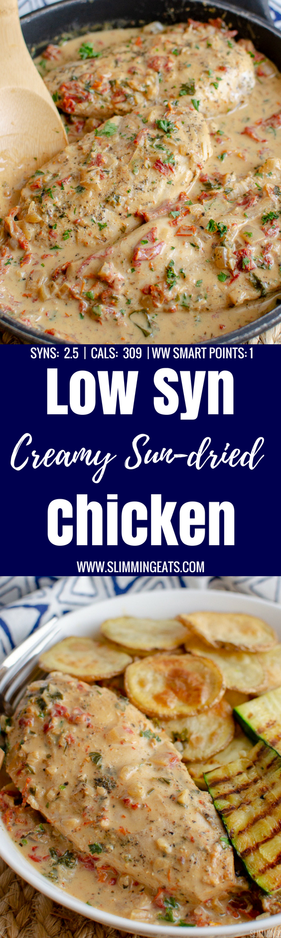 This Chicken in Sun-dried Tomato Creamy Sauce will quickly become a family favourite. Low in syns and perfect with a variety of sides. | gluten-free, slimming world and weight watchers friendly