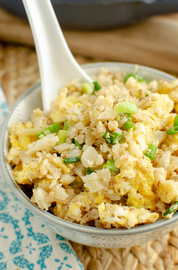 Egg Fried Cauliflower Rice - The perfect speed packed side dish for your Chinese Fakeaway dishes | gluten free, dairy free, vegetarian, paleo, Whole30, Slimming Eats and Weight Watchers friendly