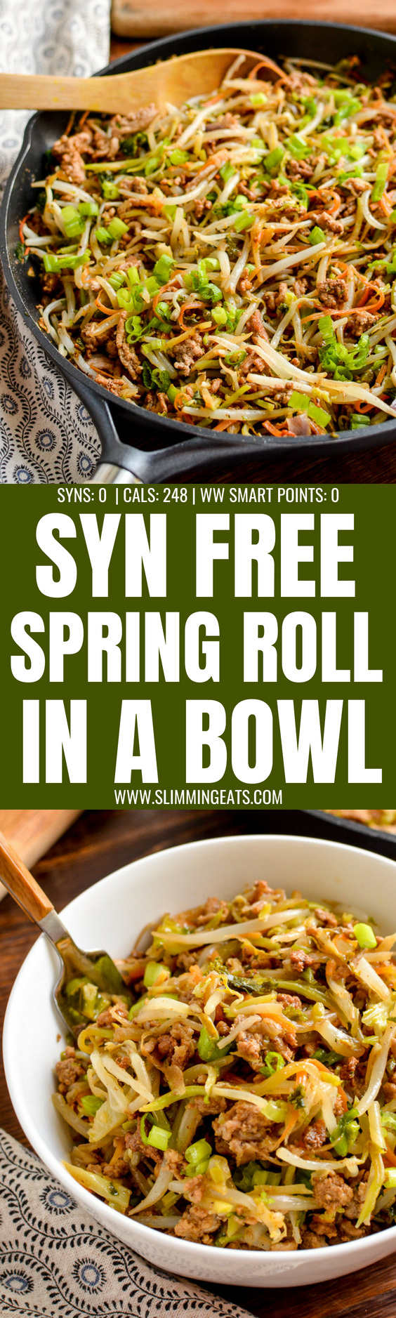 Craving some take out Chinese food but trying to be healthy? Dig into this healthy Spring Roll in a Bowl. Packed with speed foods and will satisfy your Umami cravings but not ruin your diet.| gluten free, dairy free, paleo, Slimming World and Weight Watchers friendly