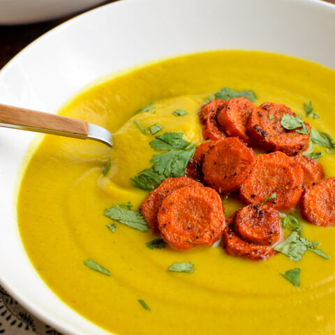Golden Cauliflower Soup with Roasted Paprika Carrots