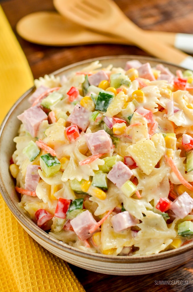 This easy delicious Hawaiian Pasta Salad is the perfect dish for barbecues, picnics and lunches | Slimming Eats and Weight Watchers friendly