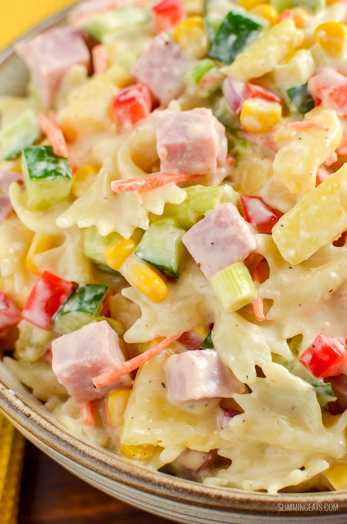 This easy delicious Hawaiian Pasta Salad is the perfect dish for barbecues, picnics and lunches | Slimming Eats and Weight Watchers friendly