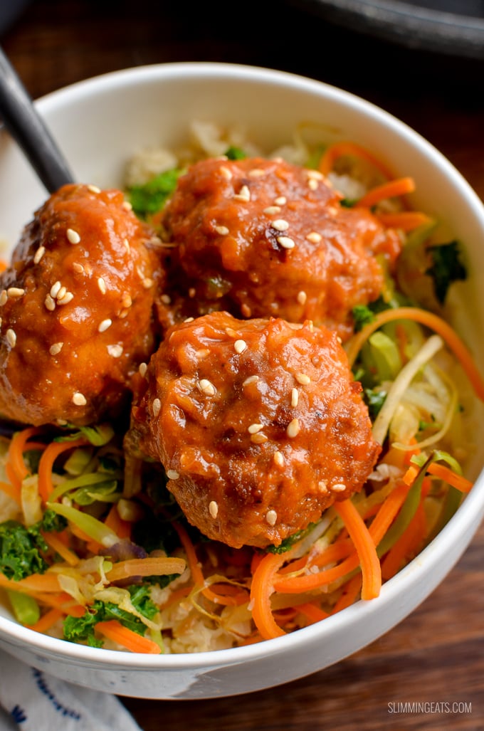 Delicious Pork Meatballs with Spicy Pineapple Sauce - easy quick and a perfect meal for the whole family. | gluten free, dairy free, paleo, Whole30, Slimming Eats and Weight Watchers friendly