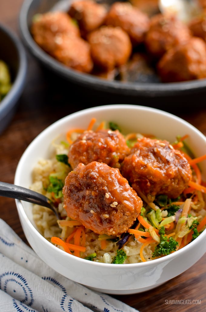 Delicious Pork Meatballs with Spicy Pineapple Sauce - easy quick and a perfect meal for the whole family. | gluten free, dairy free, paleo, Whole30, Slimming Eats and Weight Watchers friendly