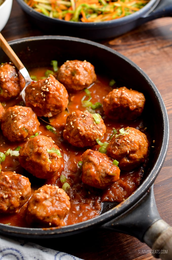 Delicious Pork Meatballs with Spicy Pineapple Sauce - easy quick and a perfect meal for the whole family. | gluten free, dairy free, paleo, Whole30, Slimming Eats and Weight Watchers friendly