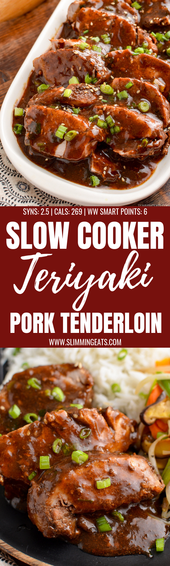 Tender Slow Cooked Teriyaki Pork Tenderloin a easy throw in the slow cooker low syn meal that is perfect for the whole family. | gluten free, dairy free, slow cooker, Slimming World and Weight Watchers friendly #weightwatchers #slowcooker #slimmingworld #teriyaki