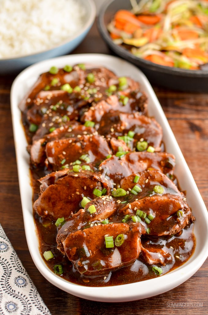 Tender Slow Cooked Teriyaki Pork Tenderloin a easy throw in the slow cooker meal that is perfect for the whole family. | gluten free, dairy free, slow cooker, Slimming Eats and Weight Watchers friendly