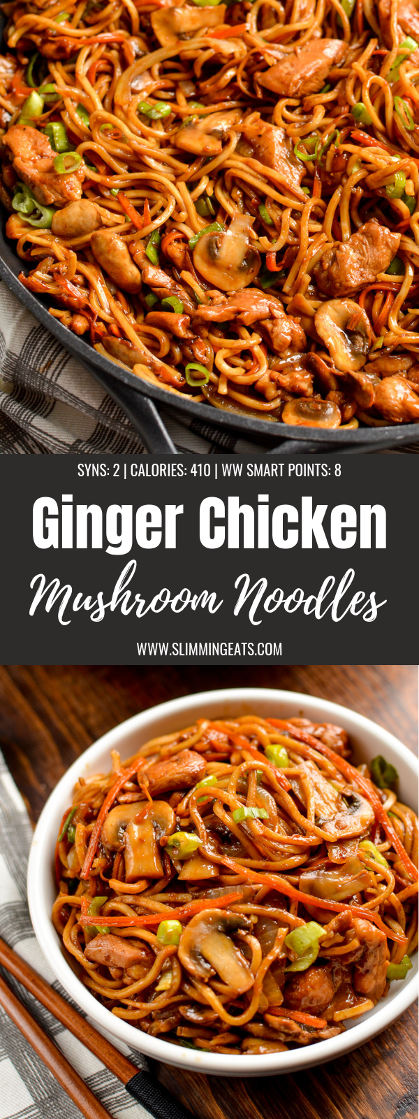 Ginger Chicken with mushrooms and noodles double image pin