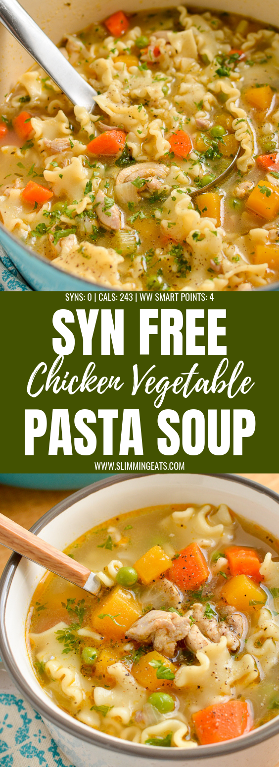 chicken vegetable pasta soup long pin