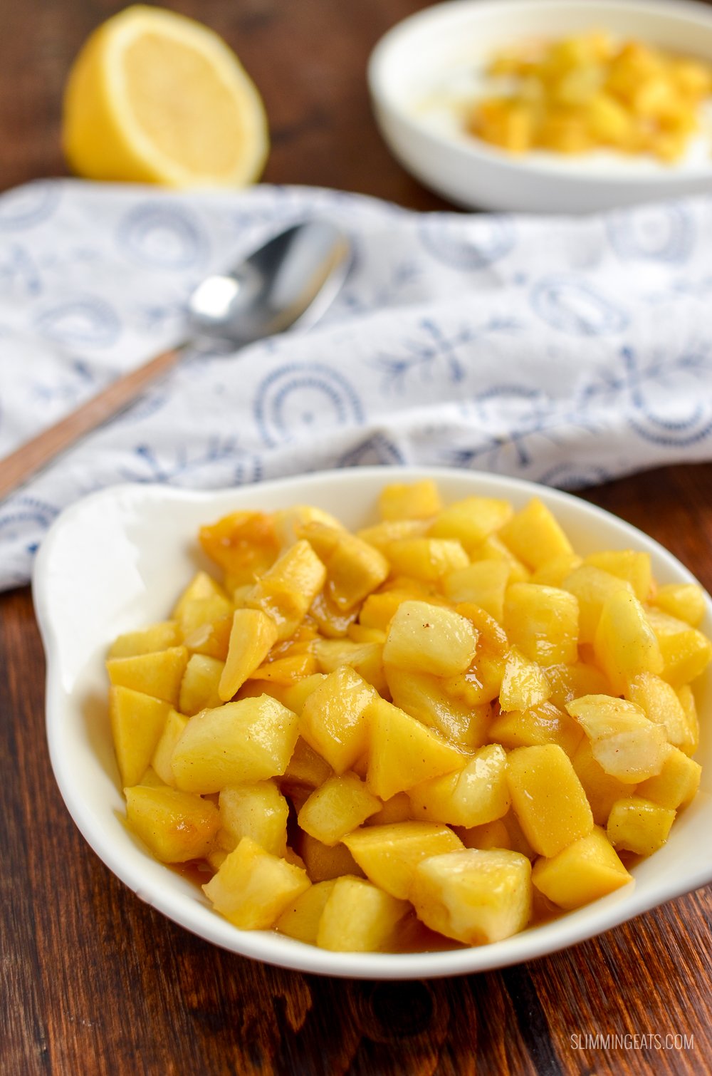 roast pineapple and mango in white bowl