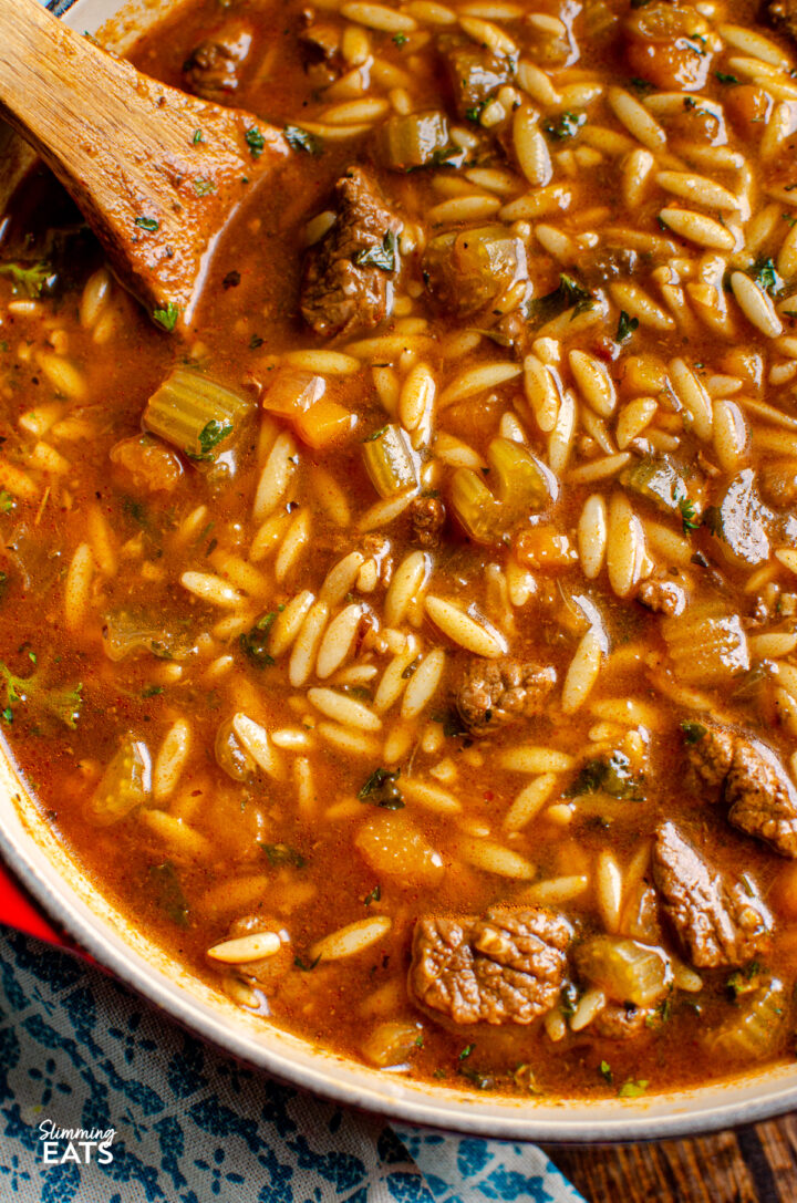 Beef Celery Orzo Stew Slimming Eats