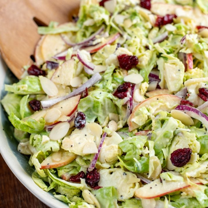 Brussels Sprouts Salad with Almonds, Apple and Cranberries