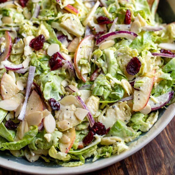 Brussels Sprouts Salad with Almonds, Apple and Cranberries
