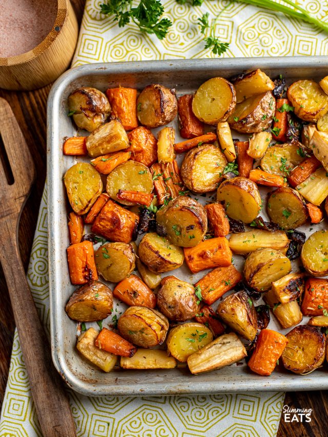 Rosemary Roasted Potatoes, Parsnips, Carrots and Onion Slimming Eats