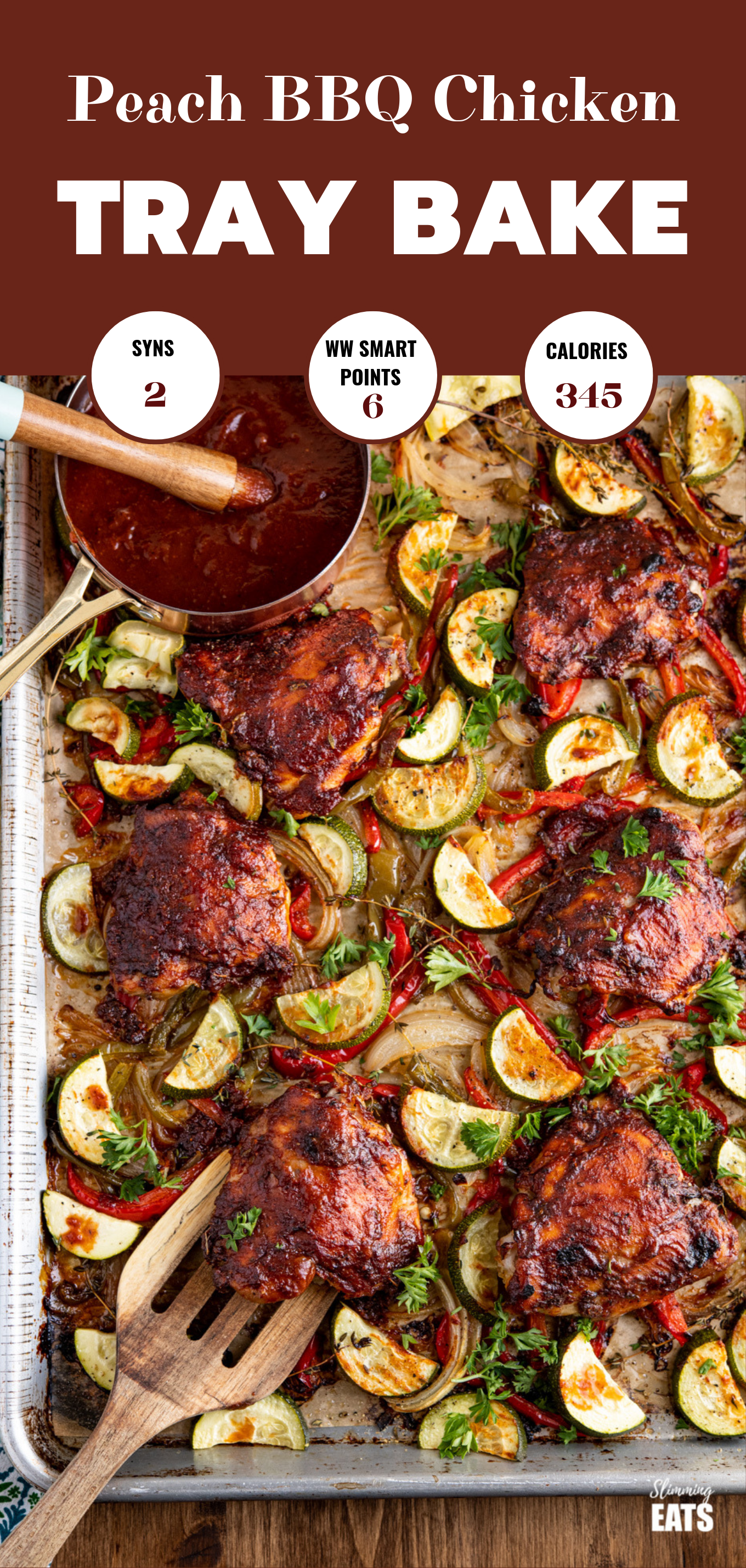 Peach barbecue chicken tray bake feature pin