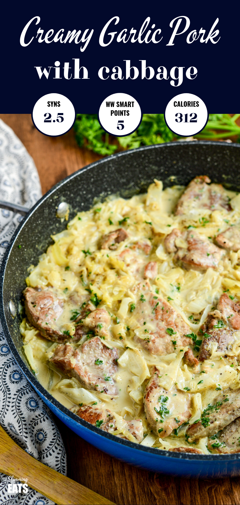 creamy garlic pork with cabbage featured pin image