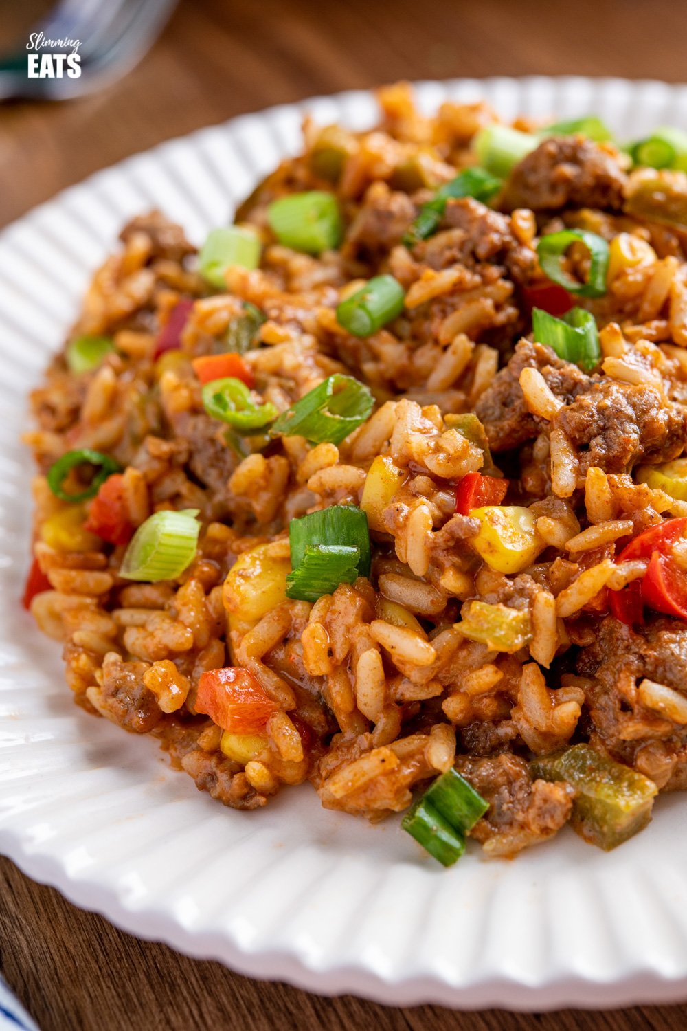 close up of Taco Beef Rice on white plate