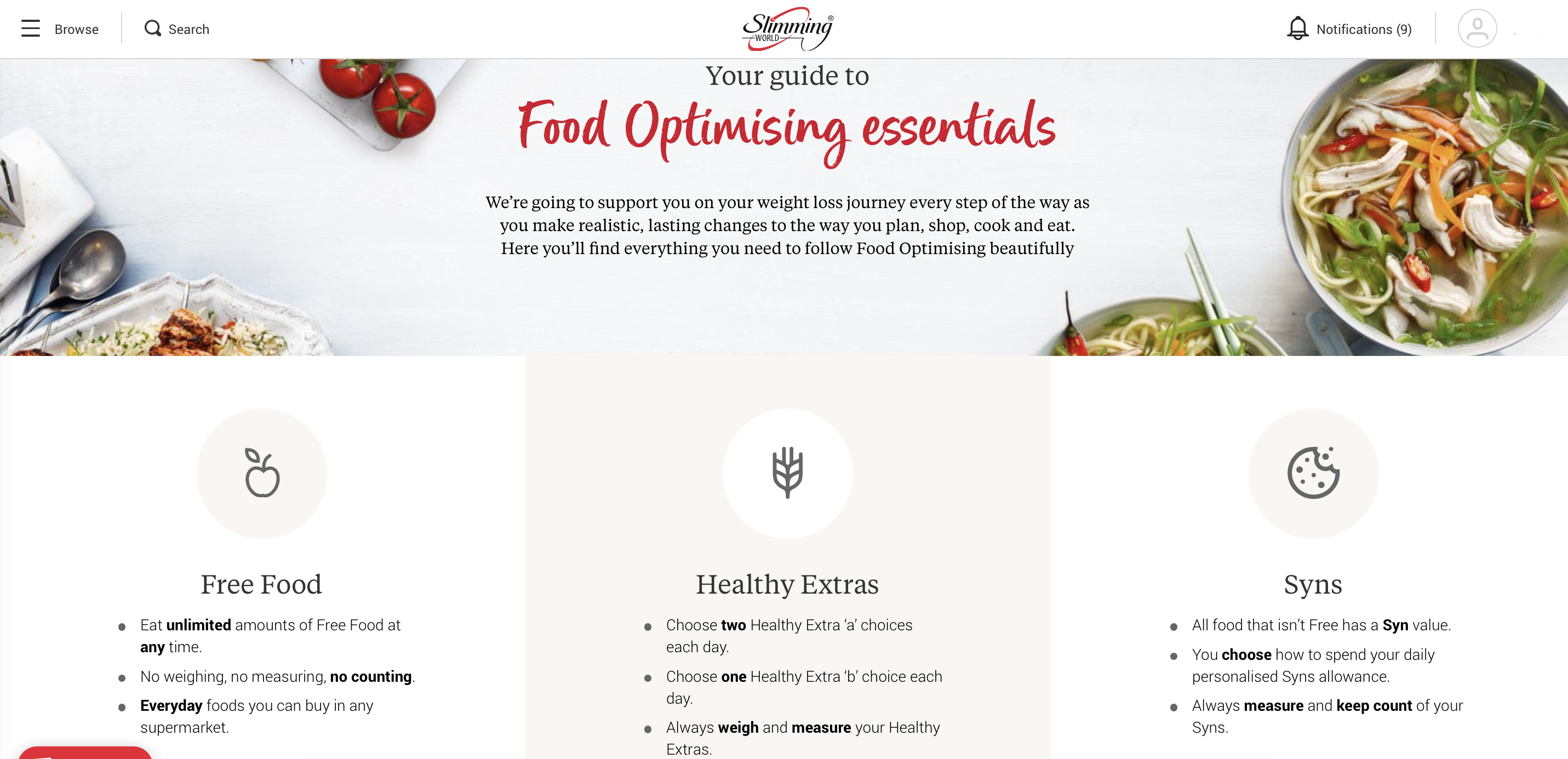 image food optimising page from Slimming World