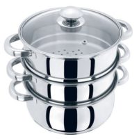 Large 3 Tier Stainless Steel Multi Food Cook Pot Steamer Glass Lid 24cm