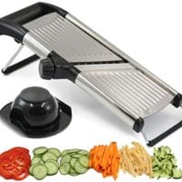 Adjustable Mandoline Slicer by Chef's INSPIRATIONS. Best For Slicing Food, Fruit and Vegetables. Professional Grade Julienne Slicer. With Cut Proof Gloves and Cleaning Brush. Stainless Steel