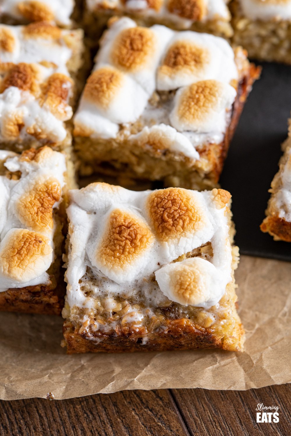 close up of toasted marshmallow oat bar