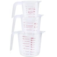 Latest 3pc Plastic Measuring Jug Set - Large 4-Cup (1 Litre), 2-Cup (500ml) and Small 1-Cup (250 ml) - Microwave Safe - Clear, Easy to Read Measurements - Cook with Accuracy