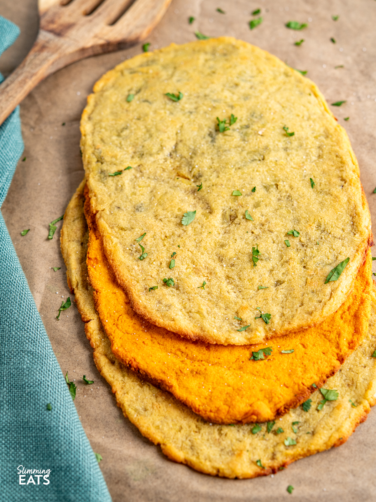 sweet potato flatbreads on parchment paper