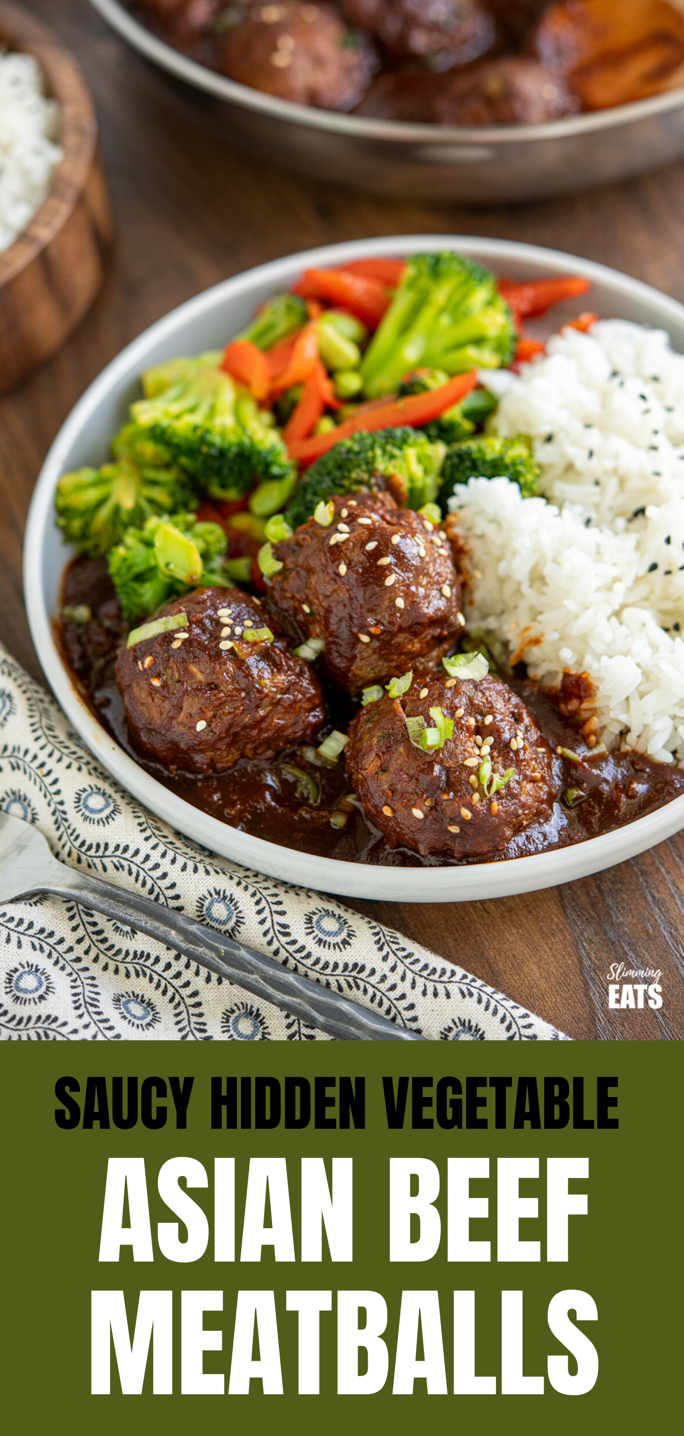 Saucy Asian Hidden Vegetable Beef Meatballs - you will love these tender juicy meatballs with hidden vegetables in a flavour-packed sauce. Gluten Free, Dairy Free, Slimming World and Weight Watcher friendly Saucy Asian Hidden Vegetable Beef Meatballs featured pin