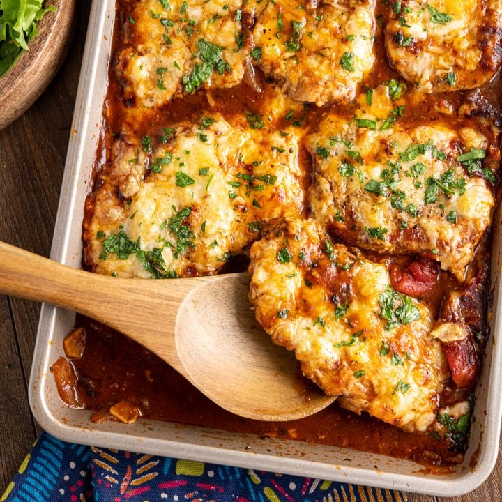 Cheesy Topped Mediterranean Pork Loin Chops