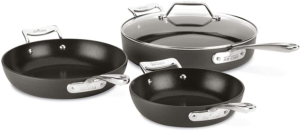 All-Clad Essentials Nonstick Skillet set, 4-Piece, Grey