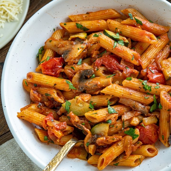 Mushroom, Bacon, Tomato and Zucchini Pasta