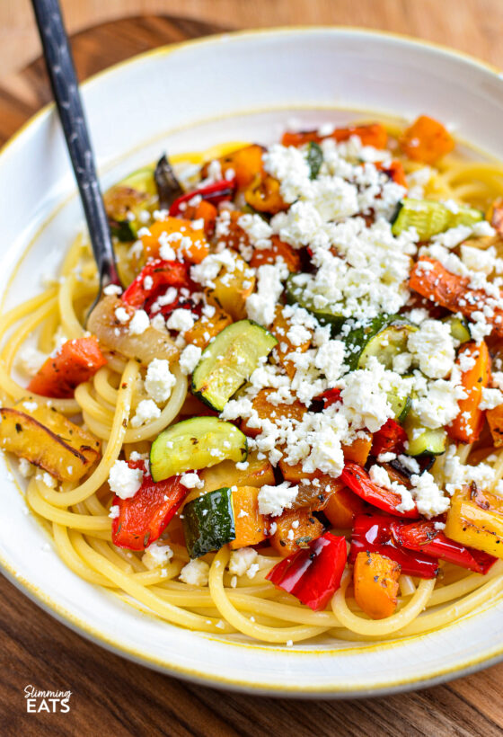 Roasted Vegetables with Feta and Pasta Slimming Eats
