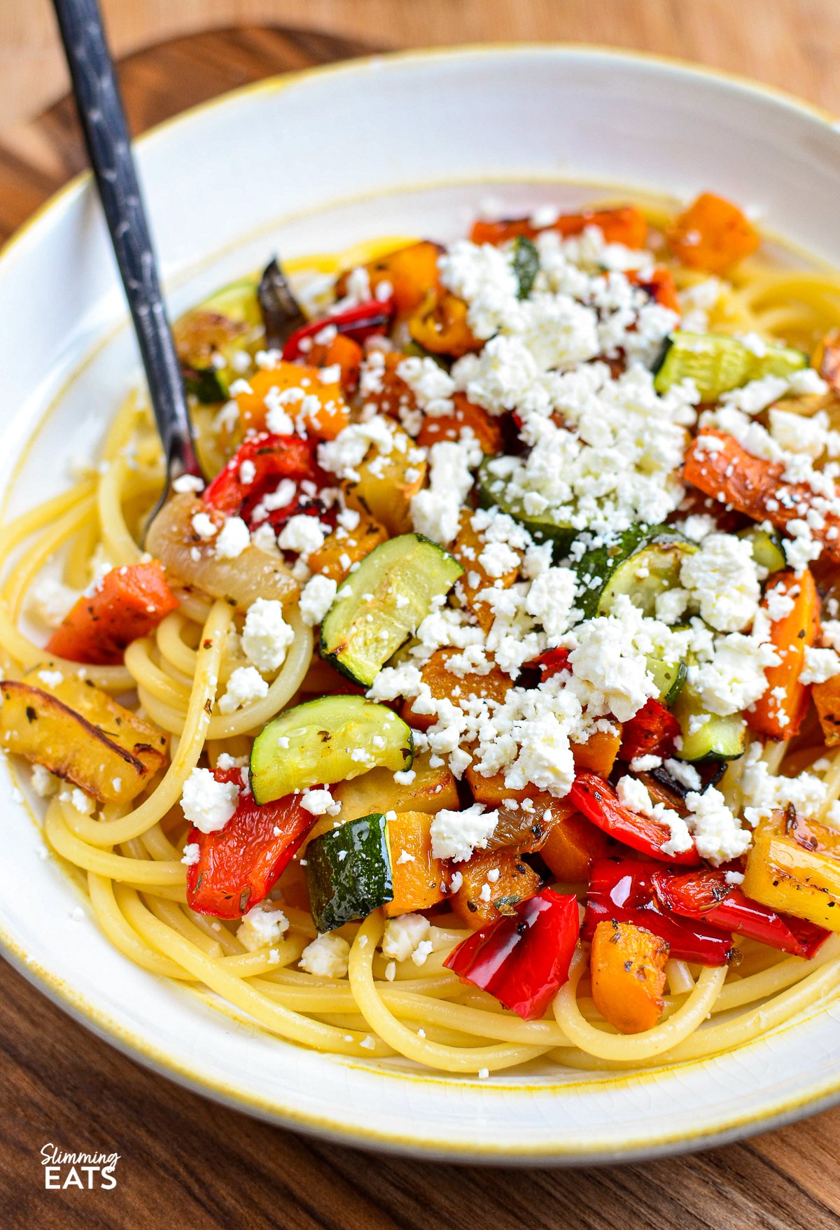Slimming Eats Roasted Vegetables with Feta and Pasta - gluten free, vegetarian, Slimming Eats and Weight Watchers friendly