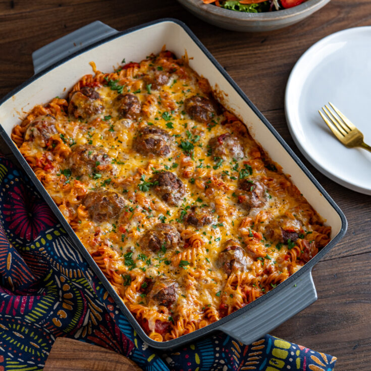 Cheesy Meatball Pasta Bake