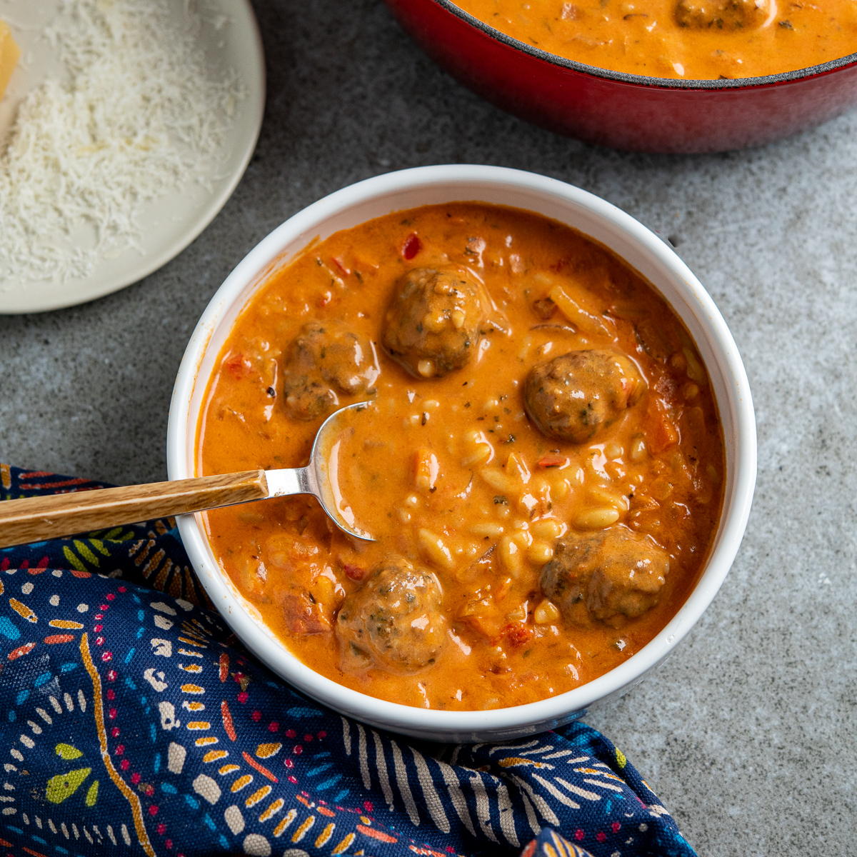 Creamy Tomato Orzo Soup with Chicken Meatballs Slimming Eats