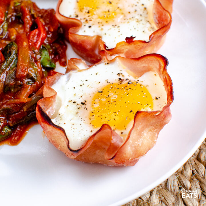 Baked Egg and Ham with Balsamic Tomatoes