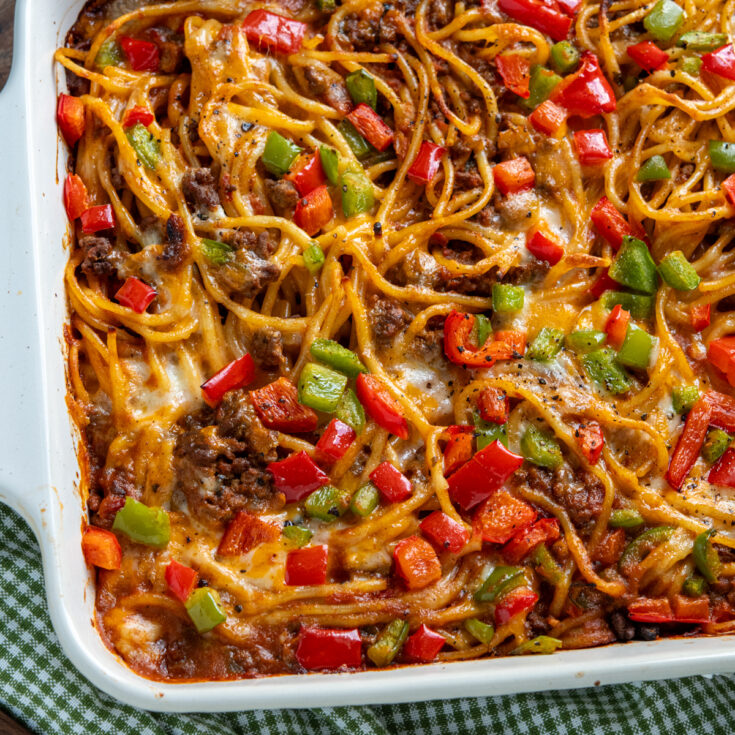 Cheesy Taco Salsa Beef Spaghetti Bake