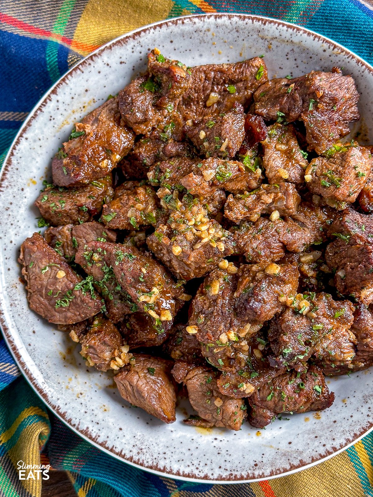 Air Fryer Garlic Butter Steak Bites in a bowl