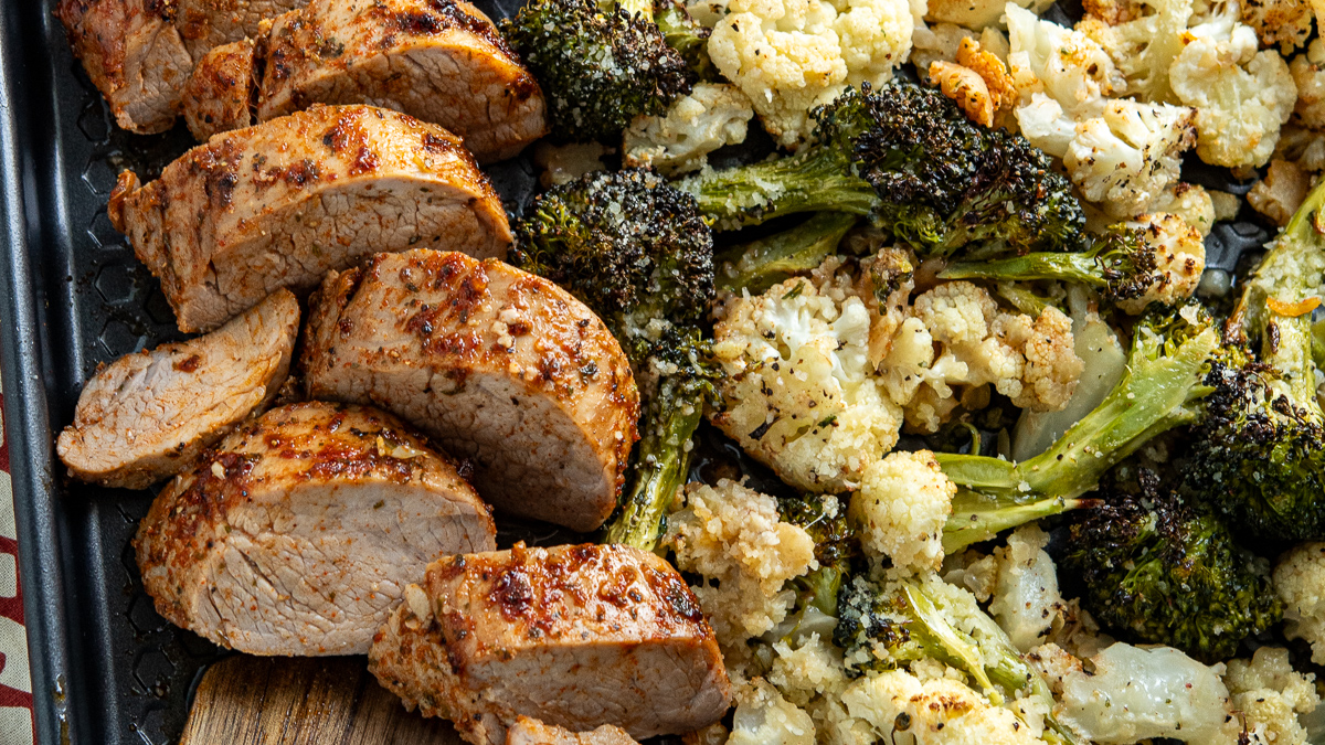 Sheet Pan Pork Tenderloin with Potato Wedges and Vegetables Slimming Eats