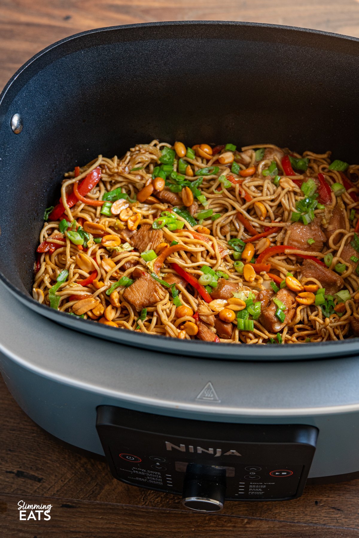 Skip the takeaway—this slow cooker chicken noodles in oyster sauce is an easy, flavour-packed dinner. Tender chicken simmers in a rich, savoury sauce with garlic, ginger, and oyster sauce, creating the perfect base for soft, slurp-worthy noodles and colourful veggies. chicken noodles in oyster sauce with peanuts all finished cooking in a slow cooker