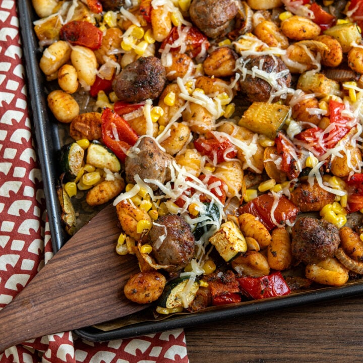 Sheet Pan Sausage Meatballs with Gnocchi