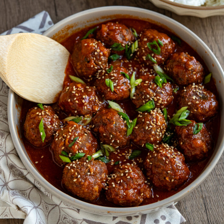 Pork Meatballs in Gochujang Pineapple Sauce